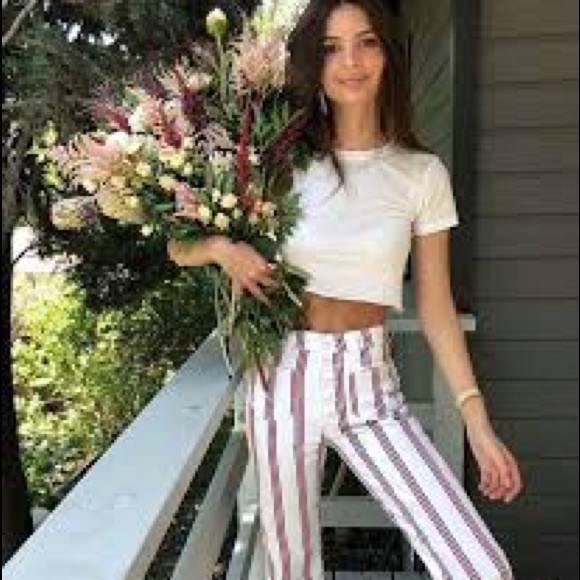 Reformation White Red Striped Crop Jeans 24 - Picture 3 of 9